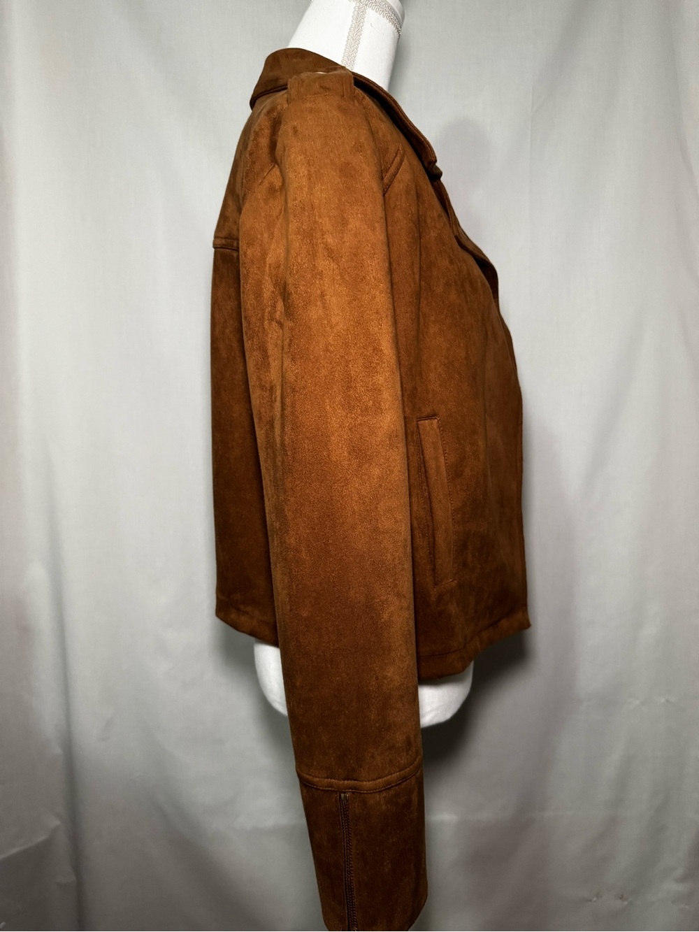 Tahari Rust Brown Faux Suede Moto Jacket - Picture 4 of 4